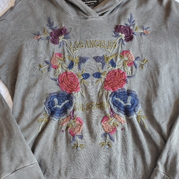 SOLD Vintage Lucky Brand Linen Blend Embroidered Hoodie - Picture 4 of 13